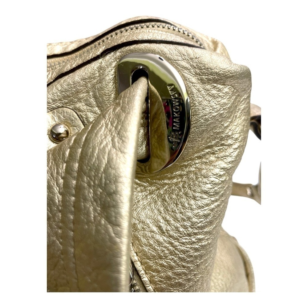 Makowsky Metallic Gold Genuine Leather Satchel Shoulder Crossbody Bag - Picture 8 of 16